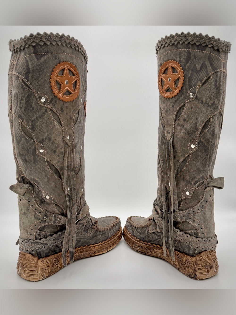 El Vaquero Mirea | Reptile Vine | Sz 39 - Women’s Wedge Moccasin Boots NEW - Picture 7 of 11